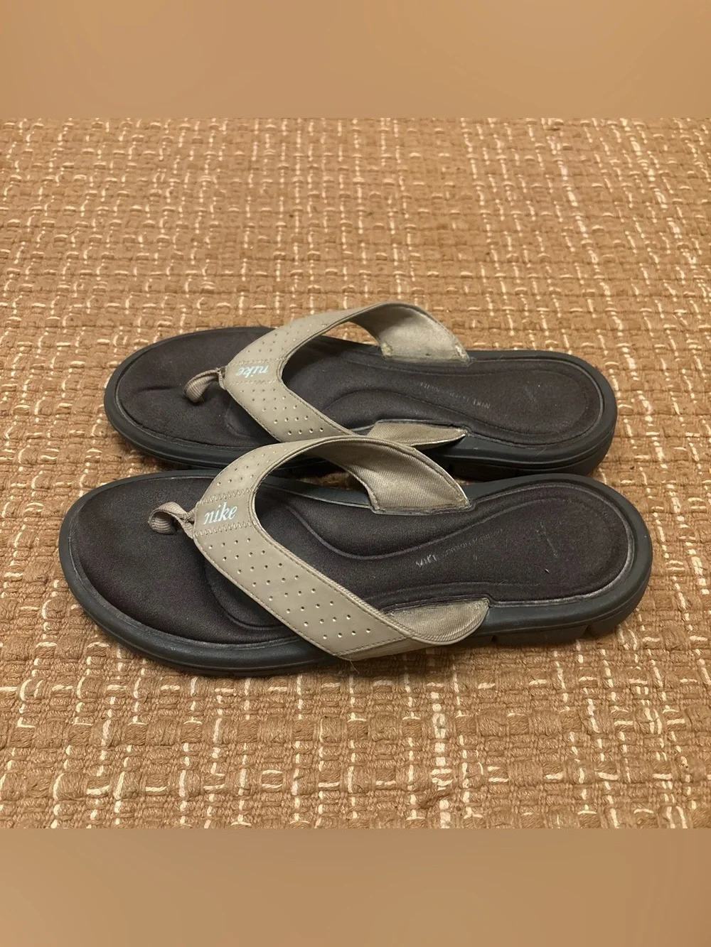 Nike Women's Black and Taupe Flip Flop Sandals